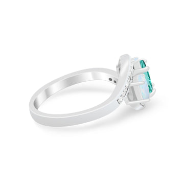 3-Stone Swirl Wedding Ring Oval Simulated Paraiba Tourmaline CZ 925 Sterling Silver